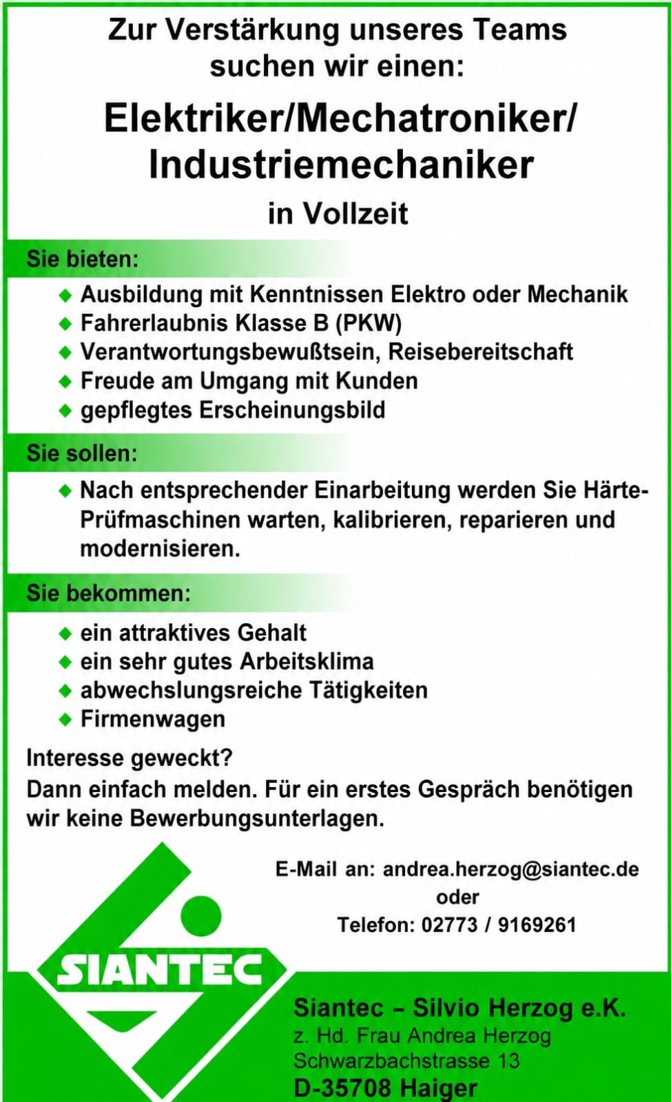 Stellenanzeige